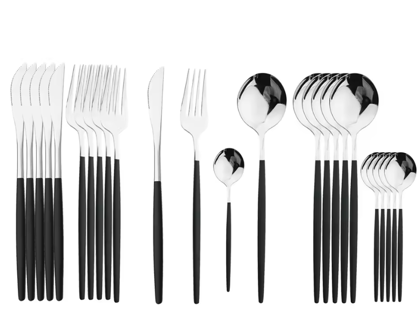 24Pcs Stainless Steel Dinnerware Set Kitchen Fork Spoon Knife Dinner Cutlery Set White Silver Western Flatware Tableware Set
