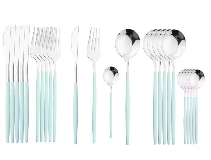 24Pcs Stainless Steel Dinnerware Set Kitchen Fork Spoon Knife Dinner Cutlery Set White Silver Western Flatware Tableware Set