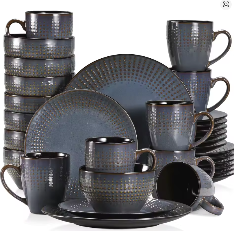 Vancasso 4-32 Piece Embossed Relief Stoneware Tableware Set with Dinner/Dessert Plate/Soup Bowl/Mug Service for 4/8/12