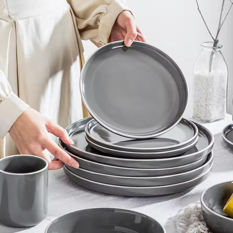 Vancasso 4-16 Piece Grey Stoneware Set Sesame Glaze Ceramic Dinnerware Set with Up To 4PCS Dinner/Dessert Plate/Soup Bowl/Mug