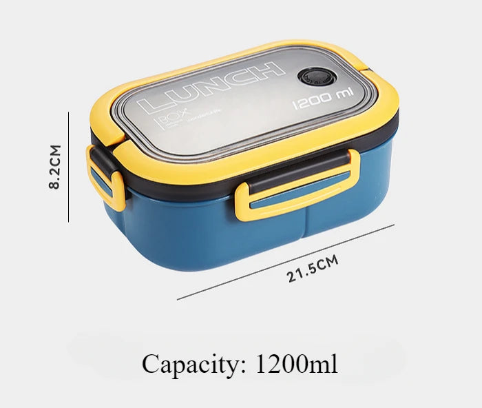 1200ml 3 Grids Plastic Compartment Bento Boxes with Fork and Spoon Multiple Layers Kid's Lunch Box Office Worker Tuppers Food