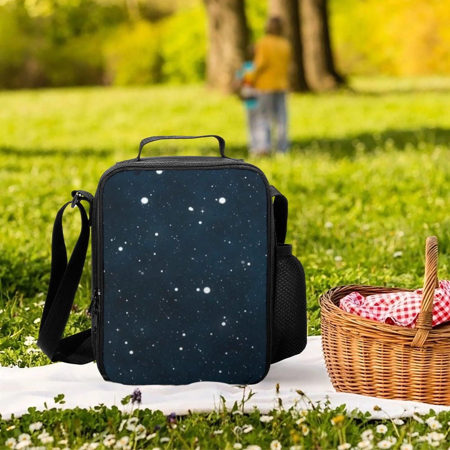 Insulated Lunch Bag, Oxford Cloth, Elegant Starry Sky Pattern, Perfect for School/Picnic/Outdoor/Daily Use