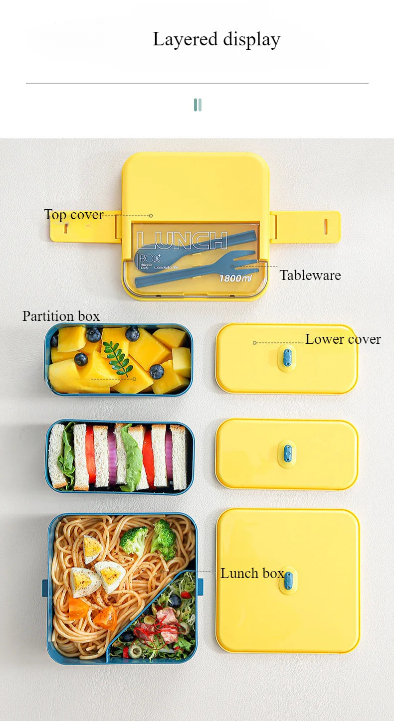 Double Layer Portable Lunch Box for Kids with Cutlery Microwave Sealed Bento Boxes Dinnerware Set Food Storage Container
