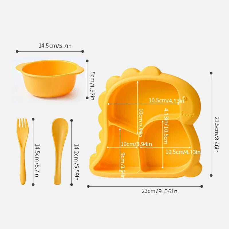 Dinosaur baby dinner plate 1 Set large capacity three compartments spoon and fork all-in-one dinner plate nutritional balance