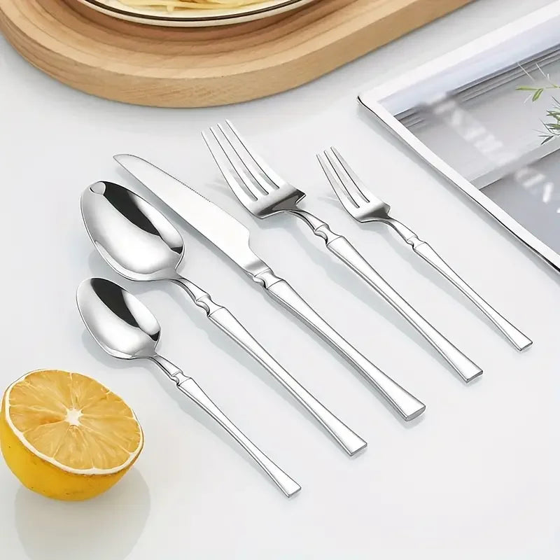 16/24pcs Stainless steel cutlery Small waist set Silver luxury cutlery Kitchen items include a knife, fork and spoon
