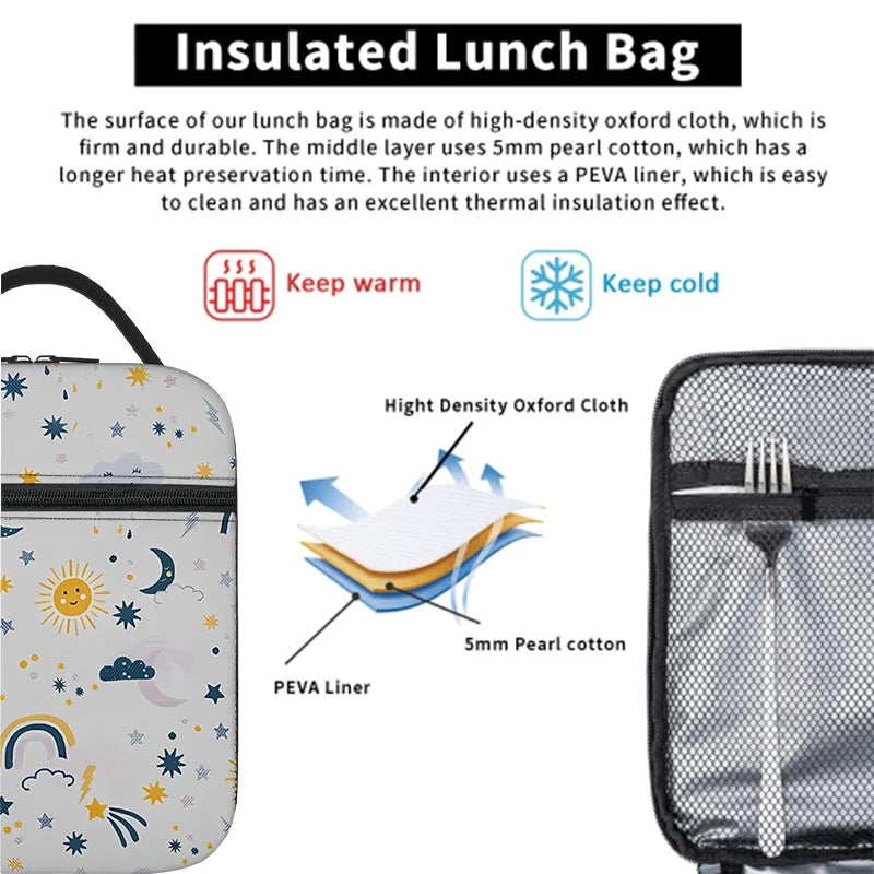 Sky Print Handheld Insulation Lunch Bag for Boy/Girls Best Gifts 3D Cartoon Portable Lunch Box Bag Picnic Bag
