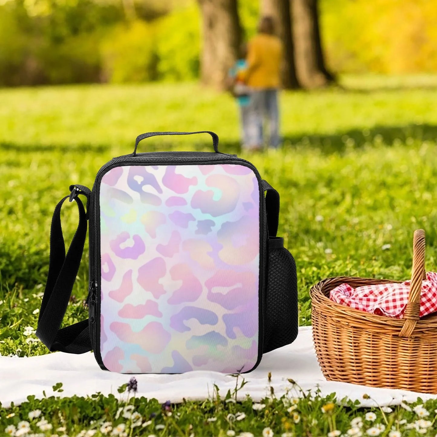 Insulated Lunch Bag, Oxford Cloth, Pastel Rainbow Leopard Print Pattern, Perfect for School/Picnic/Outdoor & Daily Use