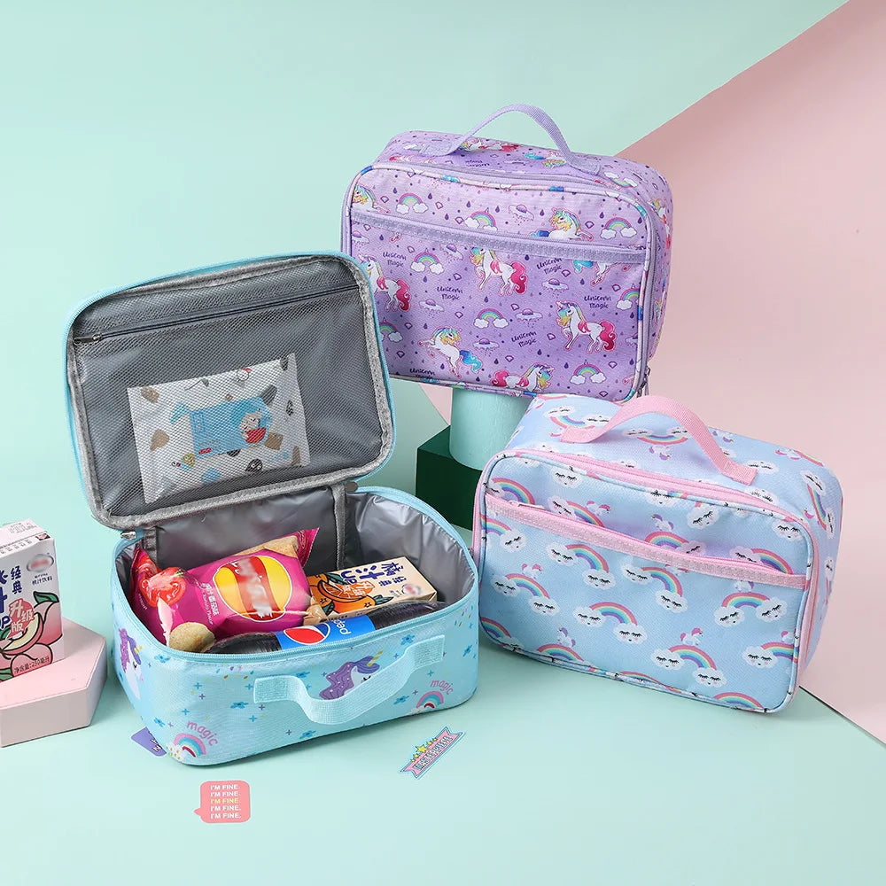Lunch Bag for Kids Cartoon Rainbow Unicorn Lunch Bag Picnic Food Bag Student School Bento Bag