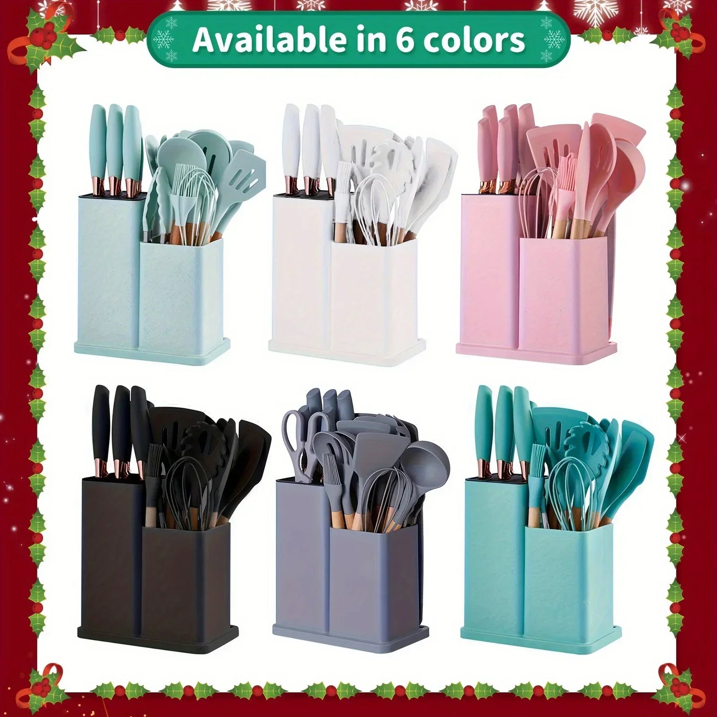 19 Pcs Non-Stick Silicone Kitchen Utensil Set Heat-Resistant Tools in Bamboo Storage