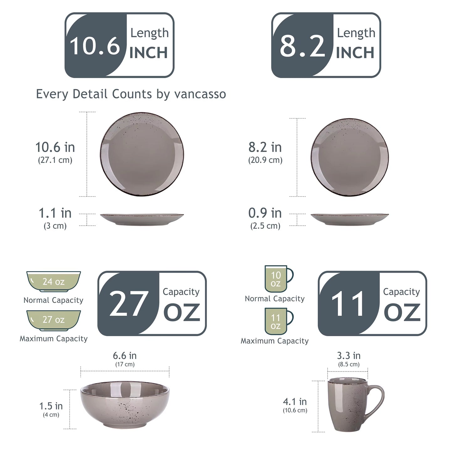 Vancasso Grey 16 / 32 Piece Ceramic Stoneware Dinnerware Set