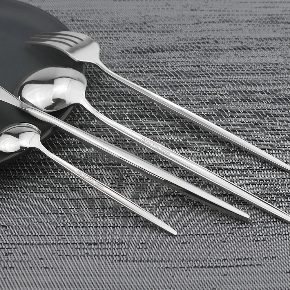 24Pcs Stainless Steel Dinnerware Set Kitchen Fork Spoon Knife Dinner Cutlery Set White Silver Western Flatware Tableware Set