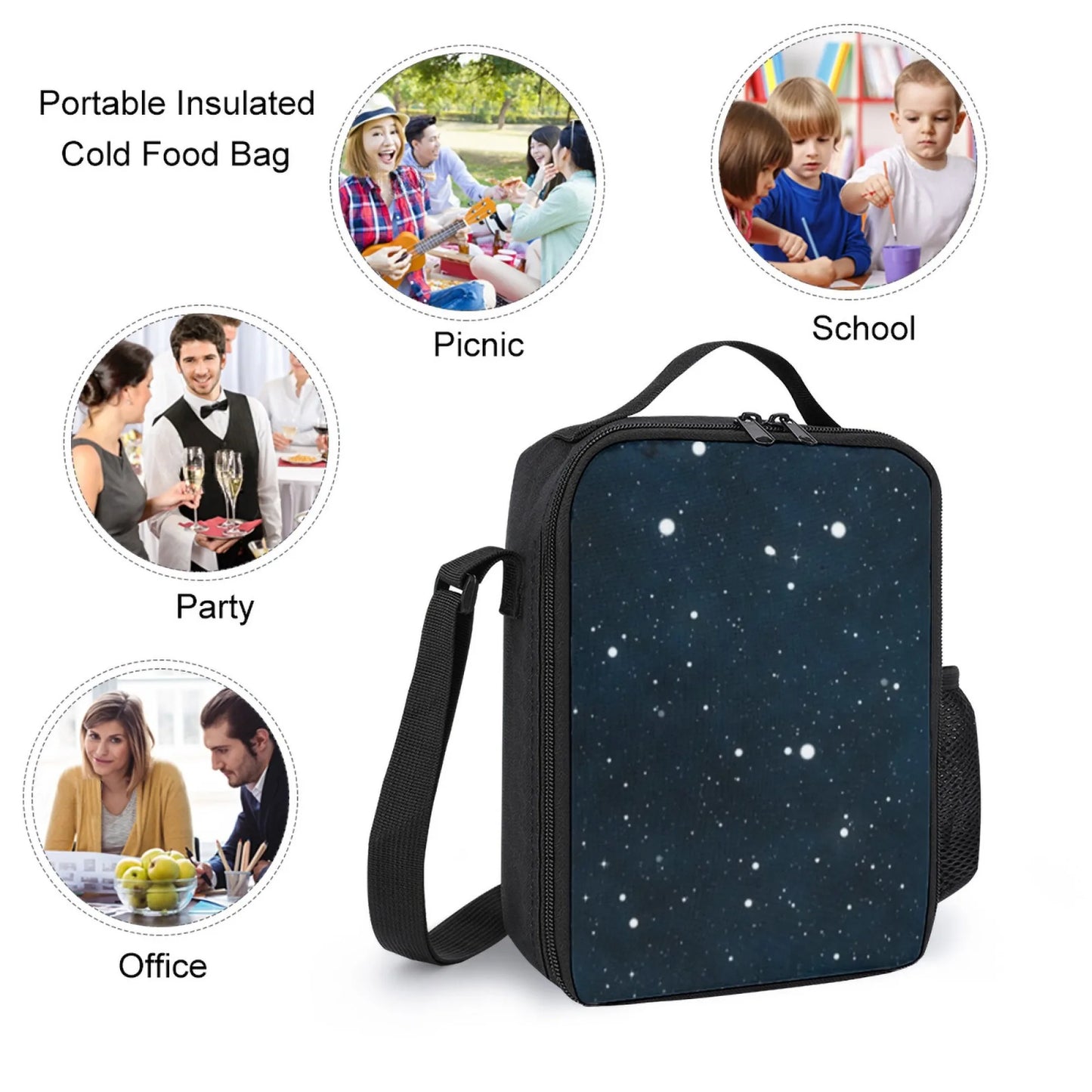 Insulated Lunch Bag, Oxford Cloth, Elegant Starry Sky Pattern, Perfect for School/Picnic/Outdoor/Daily Use