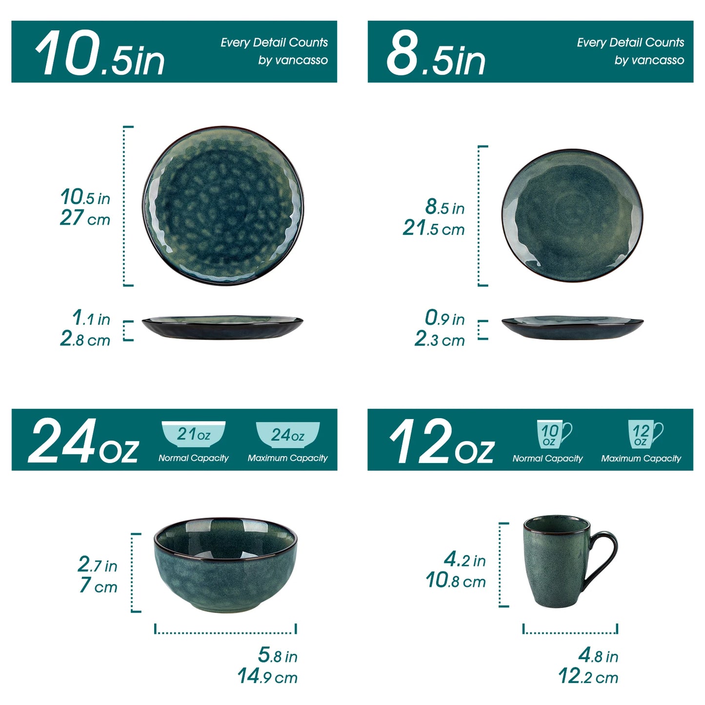 vancasso 4/8/16-Piece Starry Green Dinner Red Set Kiln Change Glaze Tableware Set with Dinner Plate,Dessert,Bowl,Mug