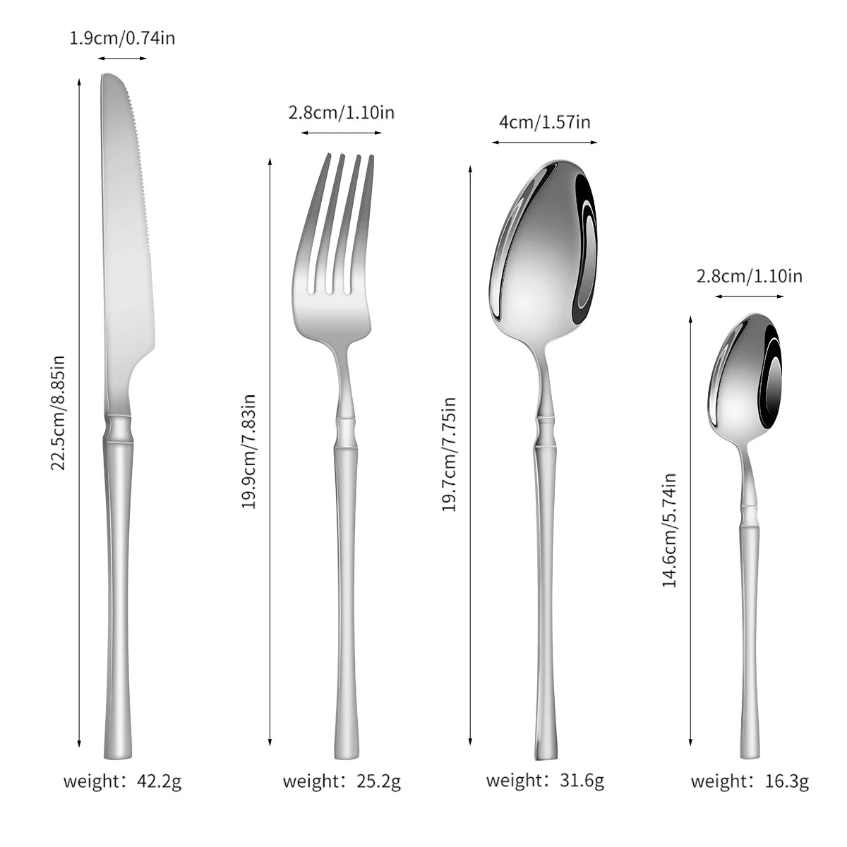 16/24pcs Stainless steel cutlery Small waist set Silver luxury cutlery Kitchen items include a knife, fork and spoon
