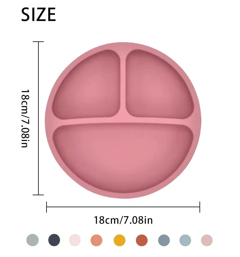 Baby / Toddler Tableware Silicone Baby Sucker Silicone Dining Plate Rice Spoon Set Cute Cartoon Children Dishes Smile Face Retro Kid Bowl