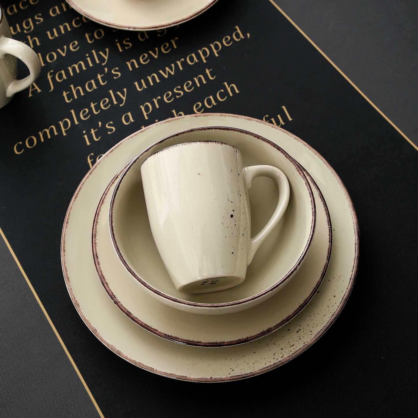 Vancasso 4/8/16-Piece Ceramic Beige Stoneware Dinnerware Set with Dinner Plate, Dessert Plate, 800ml Bowl, Mug Tableware Set
