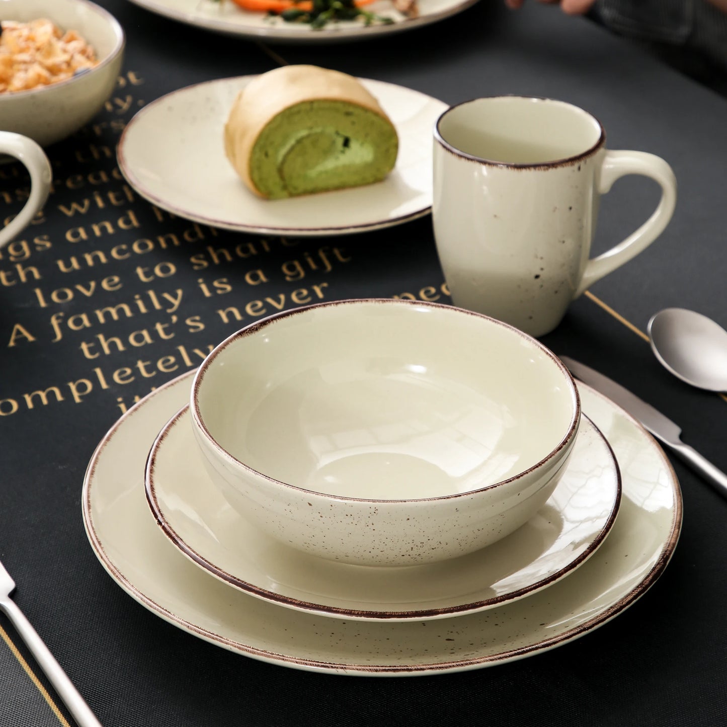 Vancasso 4/8/16-Piece Ceramic Beige Stoneware Dinnerware Set with Dinner Plate, Dessert Plate, 800ml Bowl, Mug Tableware Set