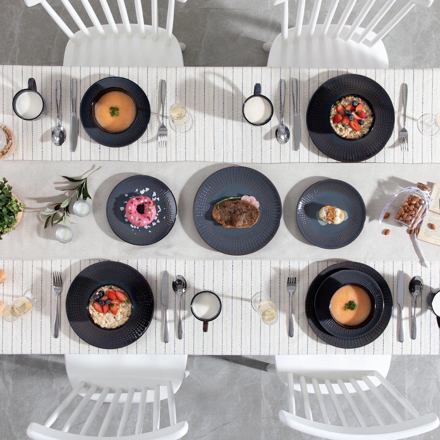 Vancasso 4-32 Piece Embossed Relief Stoneware Tableware Set with Dinner/Dessert Plate/Soup Bowl/Mug Service for 4/8/12
