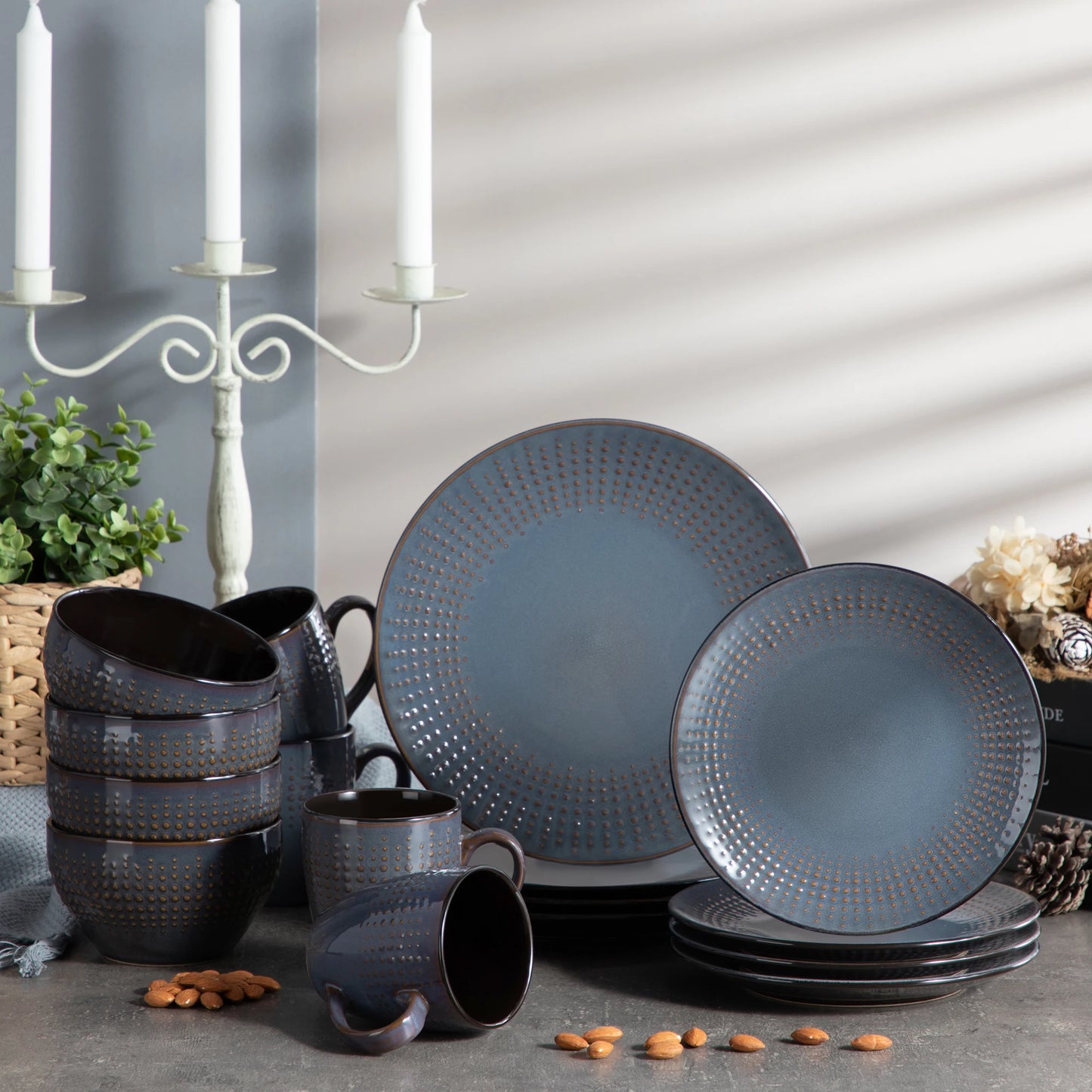 Vancasso 4-32 Piece Embossed Relief Stoneware Tableware Set with Dinner/Dessert Plate/Soup Bowl/Mug Service for 4/8/12