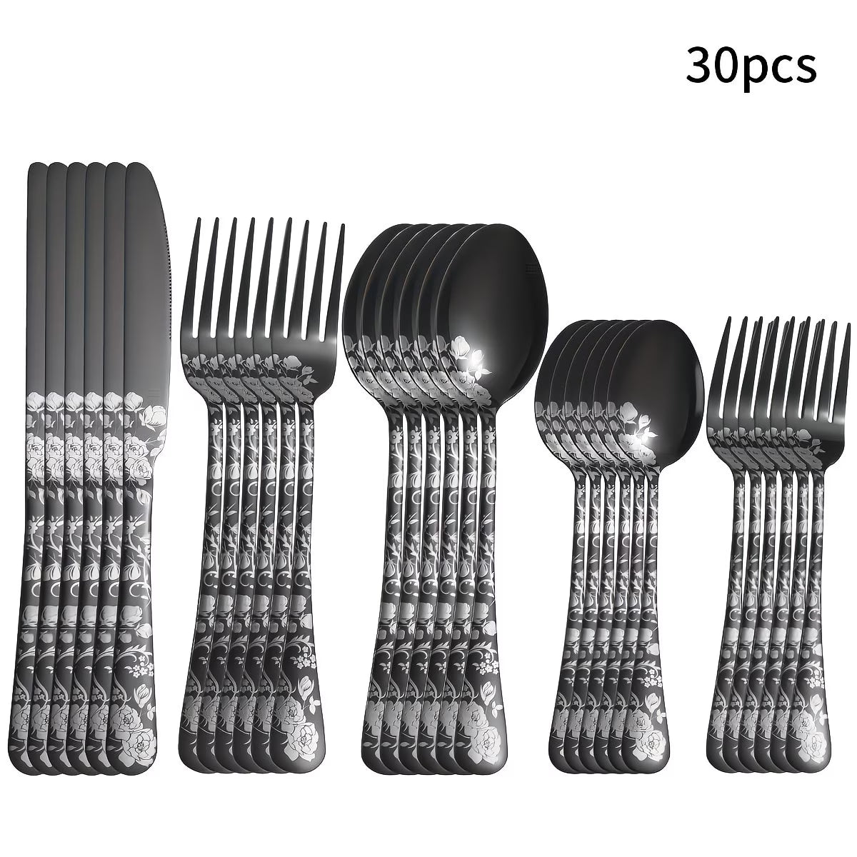 20 Pieces of Stainless Steel Tableware Set with Floral Pattern