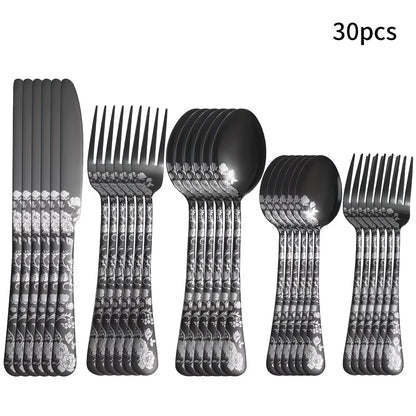 20 Pieces of Stainless Steel Tableware Set with Floral Pattern