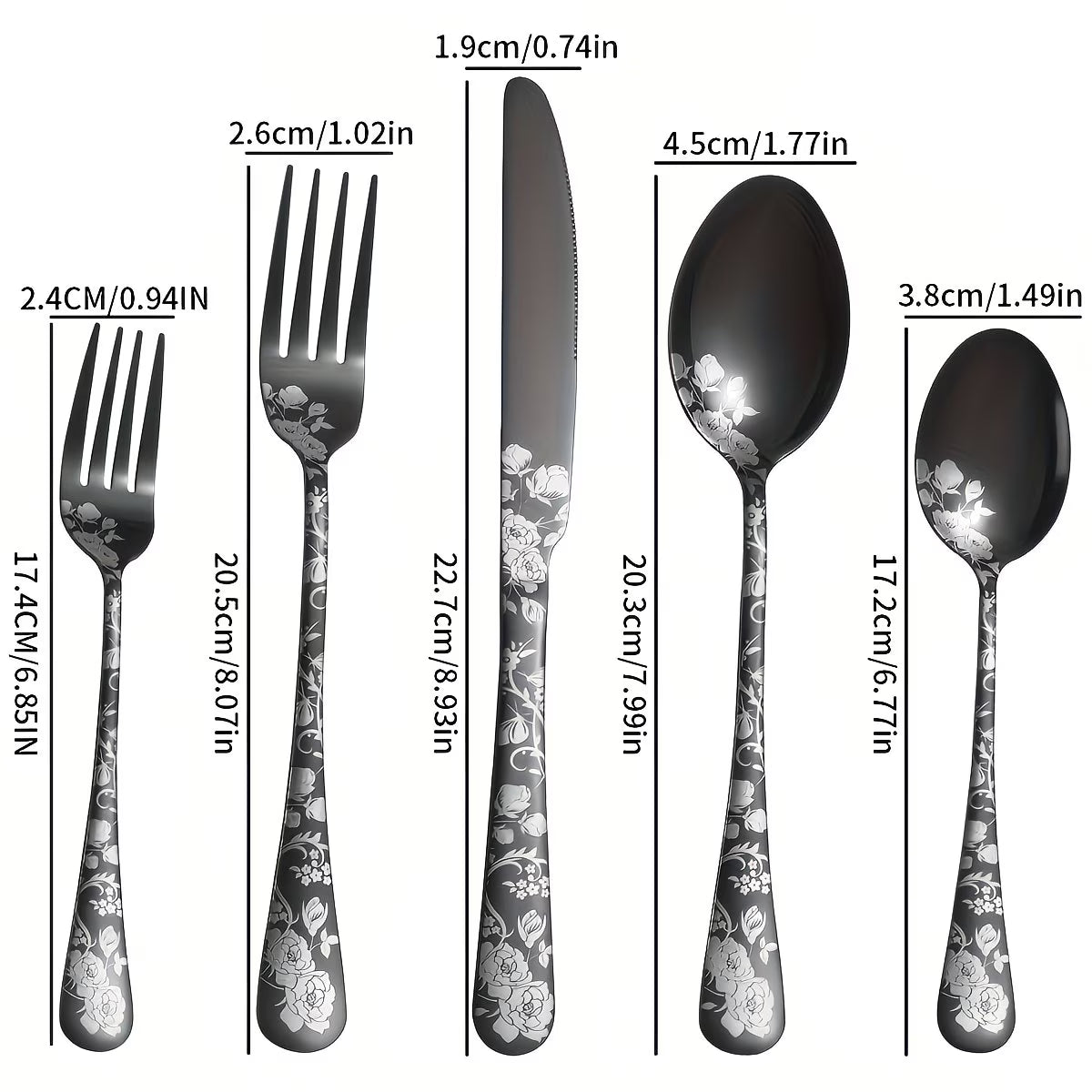 20 Pieces of Stainless Steel Tableware Set with Floral Pattern