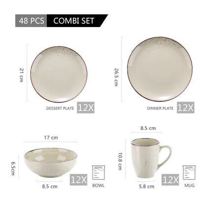 Vancasso 4/8/16-Piece Ceramic Beige Stoneware Dinnerware Set with Dinner Plate, Dessert Plate, 800ml Bowl, Mug Tableware Set