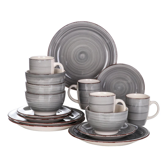 Vancasso 4-16 Pieces Porcelain Dinner Set Grey Vintage Ceramic Tableware Set with Dinner Plate,Dessert Plate,Bowl,Mug