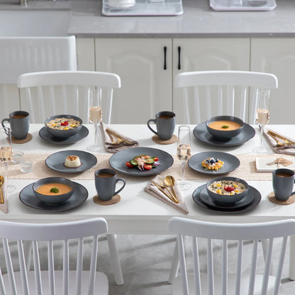 VANCASSO MODA Series 4-16 Piece Pottery Dinner Set Grey Stoneware Tableware Set with Dinner Plate,Dessert Plate,Bowls,Cups