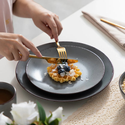 VANCASSO MODA Series 4-16 Piece Pottery Dinner Set Grey Stoneware Tableware Set with Dinner Plate,Dessert Plate,Bowls,Cups