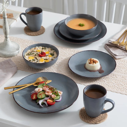 VANCASSO MODA Series 4-16 Piece Pottery Dinner Set Grey Stoneware Tableware Set with Dinner Plate,Dessert Plate,Bowls,Cups