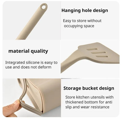 13 PCS Silicone Kitchen Utensil Set Stainless Steel Handles / Storage Bucket