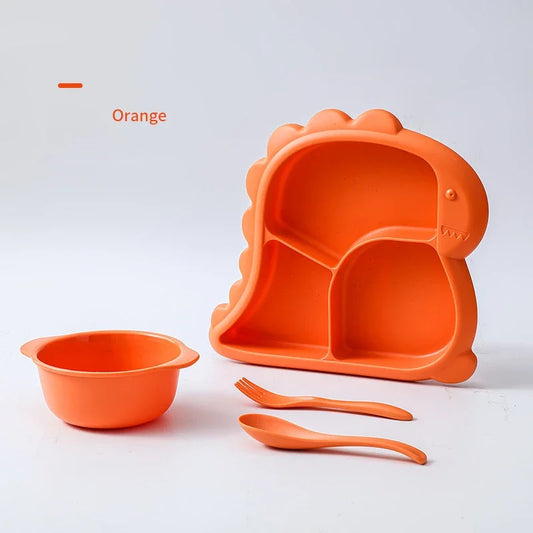 Dinosaur baby dinner plate 1 Set large capacity three compartments spoon and fork all-in-one dinner plate nutritional balance