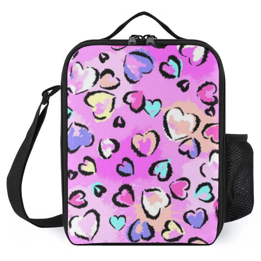 insulated Colorful Heart Pattern Lunch Bag, Oxford Cloth Material,  Ideal for School/Picnic/Outdoor/Daily Use