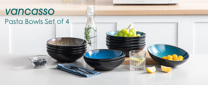 vancasso Ceramic Soup Bowl Bubble Reactive glaze 32 OZ Ceramic Bowl Plate Set for Salad Vegetable Fruit Noodle Oven Safe