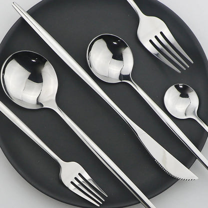 24Pcs Stainless Steel Dinnerware Set Kitchen Fork Spoon Knife Dinner Cutlery Set White Silver Western Flatware Tableware Set