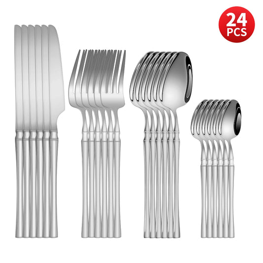 16/24pcs Stainless steel cutlery Small waist set Silver luxury cutlery Kitchen items include a knife, fork and spoon
