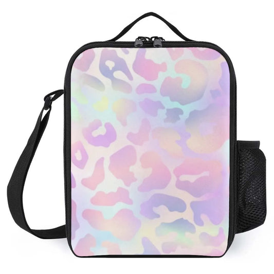 Insulated Lunch Bag, Oxford Cloth, Pastel Rainbow Leopard Print Pattern, Perfect for School/Picnic/Outdoor & Daily Use