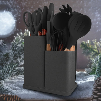 19 Pcs Non-Stick Silicone Kitchen Utensil Set Heat-Resistant Tools in Bamboo Storage