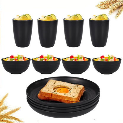 16 pieces tableware set, including (9.1-inch) plates, (7.8-inch) plates, dinner bowls and beverage cups.