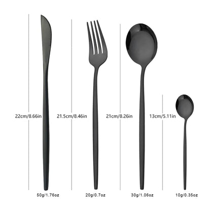 16Pcs Tableware Dinnerware Set Black Cutlery Set Stainless Steel Fork Knife Teaspoon Dinner Kitchen Flatware Set