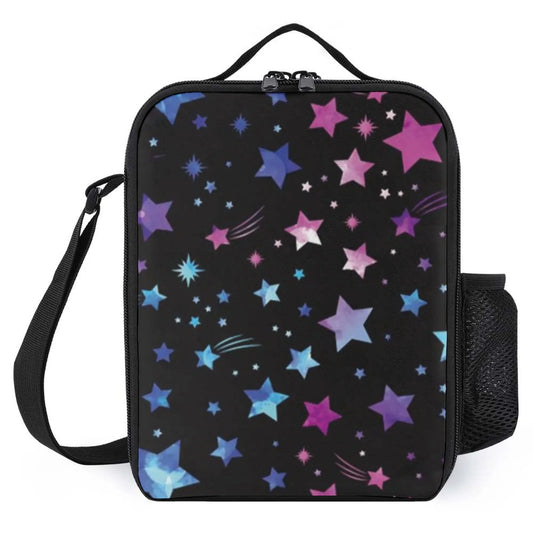Insulated Lunch Bag, Oxford Cloth Material, Vibrant Colorful Stars & Shooting Stars Pattern, Great for School/Picnic/Outdoor