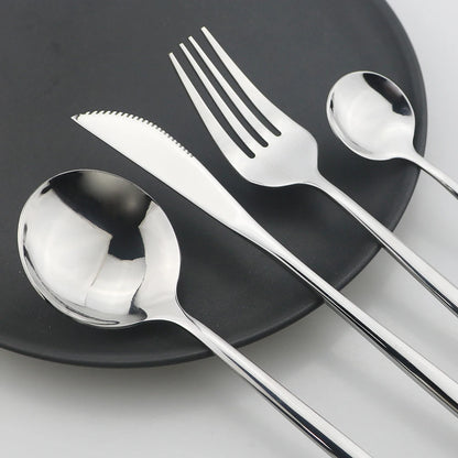 24Pcs Stainless Steel Dinnerware Set Kitchen Fork Spoon Knife Dinner Cutlery Set White Silver Western Flatware Tableware Set