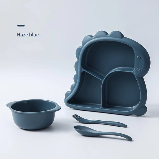 Dinosaur baby dinner plate 1 Set large capacity three compartments spoon and fork all-in-one dinner plate nutritional balance