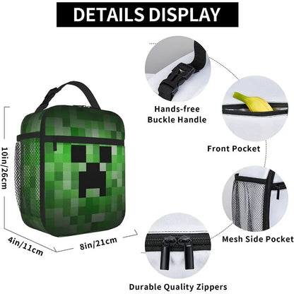 Pixel Game Lunch Box Reusable Portable Lunch Bag Insulated Bags for High-capacity Work School Picnics