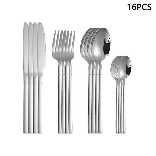 16/24pcs Silver stainless steel tableware set Hotel Western steak knife fork spoon dessert spoon home delicate tableware