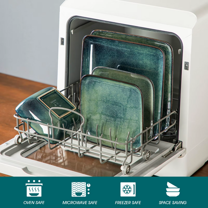 Vancasso 12 / 24 Piece Ceramic Dinner Sets Square Green Reactive Glaze