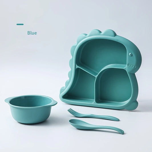 Dinosaur baby dinner plate 1 Set large capacity three compartments spoon and fork all-in-one dinner plate nutritional balance
