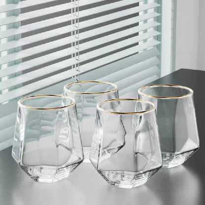 320ml 4pcs Set Hexagonal Cup Wine Utensils Unique Cold Drink Cup Golden Edged Glass Cup Coffee Juice Tea Cups Cafe