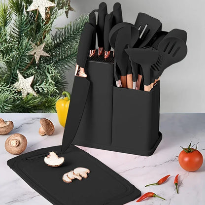 19 Pcs Non-Stick Silicone Kitchen Utensil Set Heat-Resistant Tools in Bamboo Storage